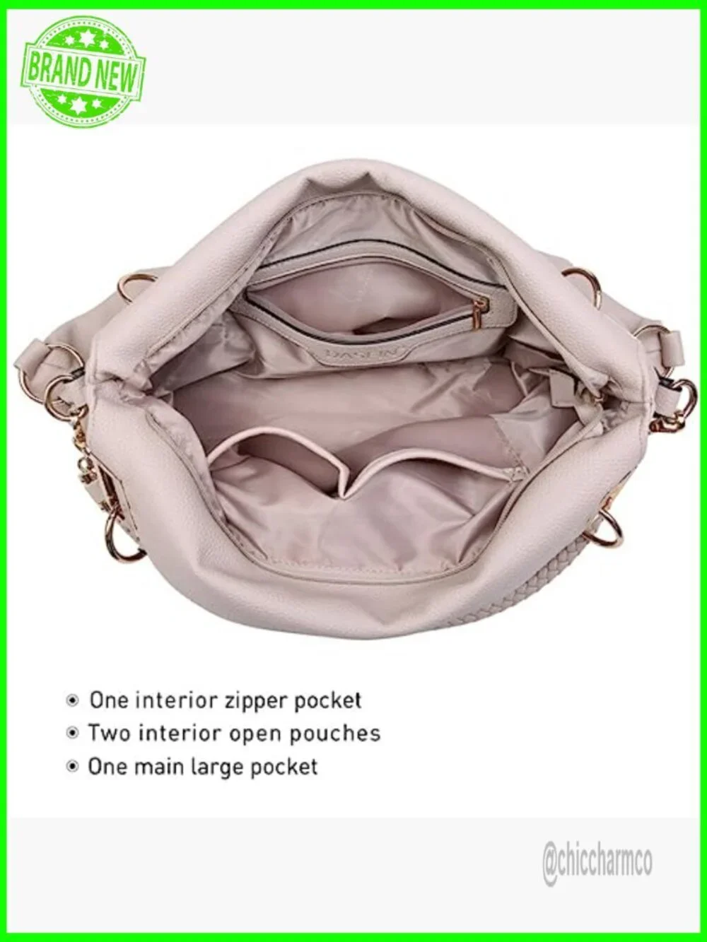Large Vegan Leather Hobo Tote with Rhinestone Accents, Adjustable Strap